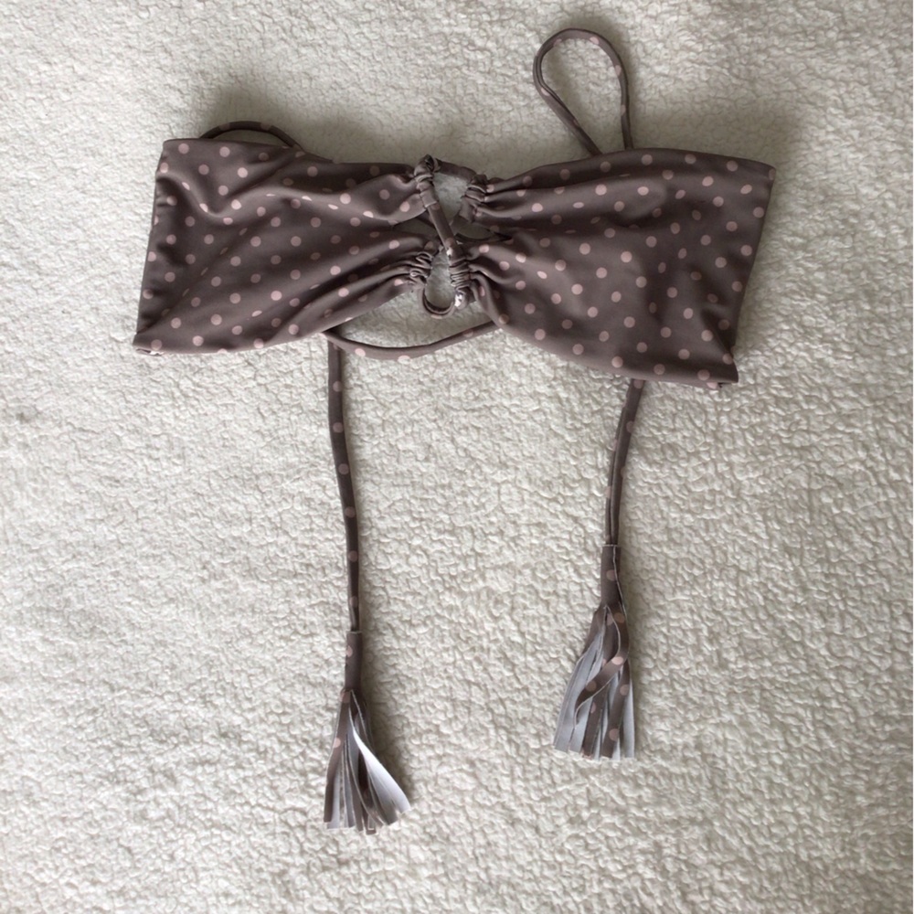 Acacia Swimwear Lumahai Bikini Top Sz Medium RARE Puka brown polka dot